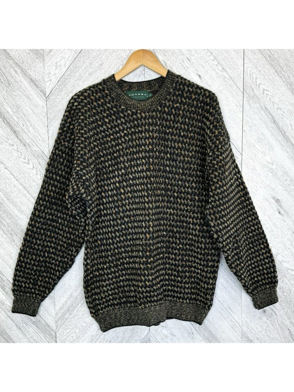Vintage Tundra 3D Knit Sweater Mens Large Wool Blend Crew Neck Pullover